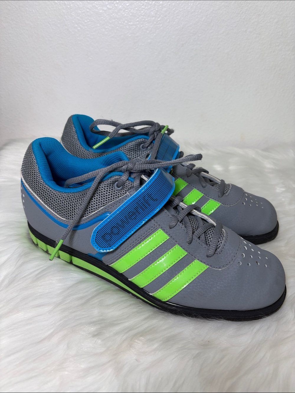 Adidas Powerlift 2.0 Gray Neon Green Blue Athletic Sneakers